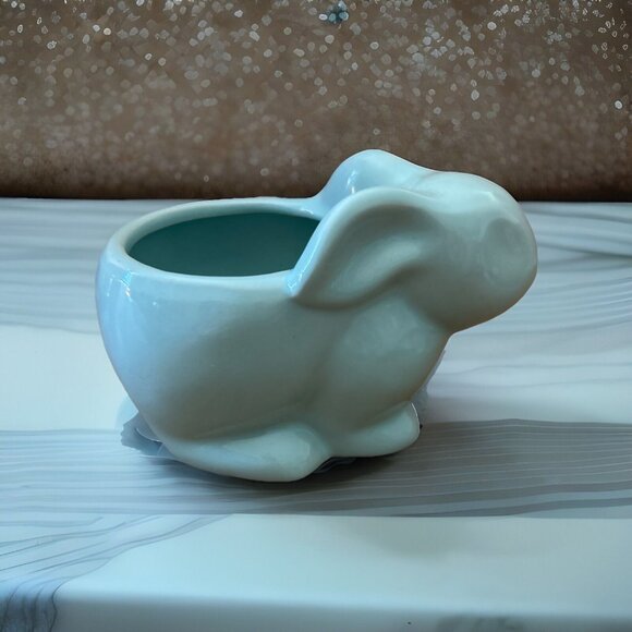 Unbranded Other - Easter Bunny Rabbit Pottery Planter Mint Green Blue Candy Trinket bowl 3.5” X 5”